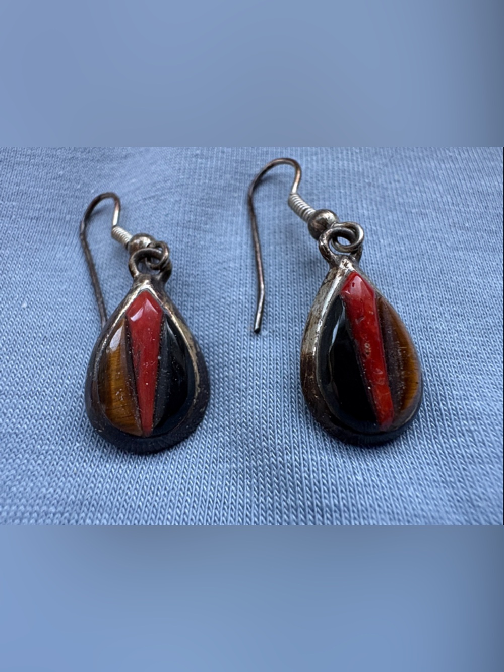 Teardrop Inlay Earrings with Red and Black Accents